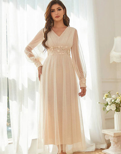 Apricot V Neck Mother Of The Bride Dress