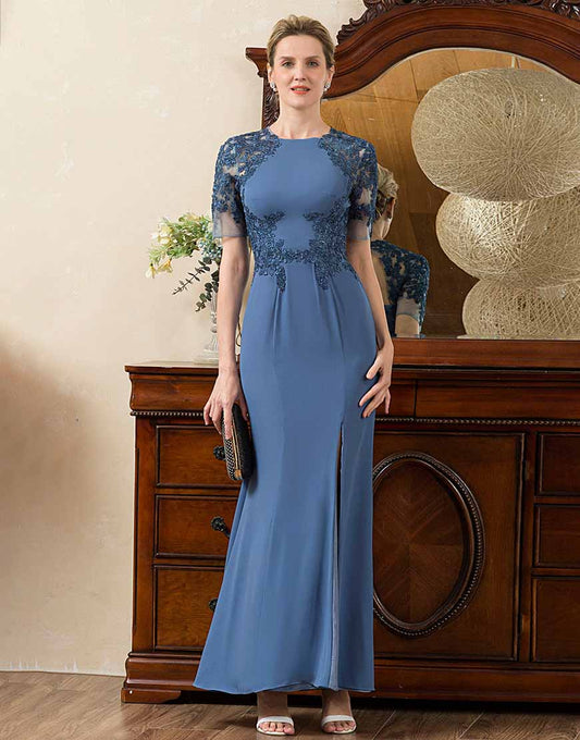 Blue Mermaid Open Back Mother of the Bride Dress with Slit