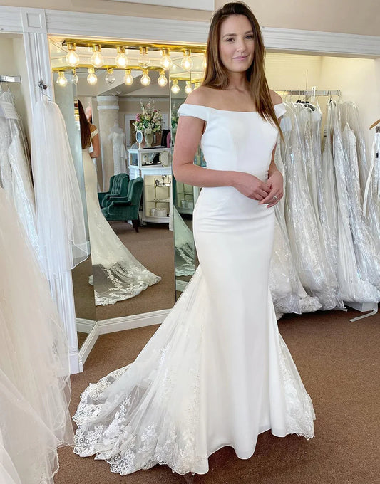 Off the Shoulder Long Mermaid Wedding Dress with Lace