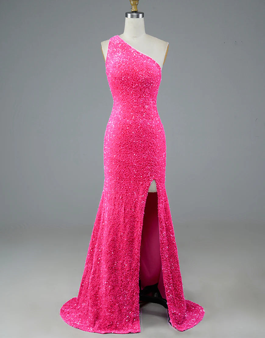 Mermaid Glitter One Shoulder Open Back Prom Dress