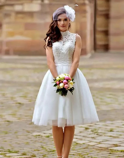 A Line Open Back Sleeveless Bridal Dress