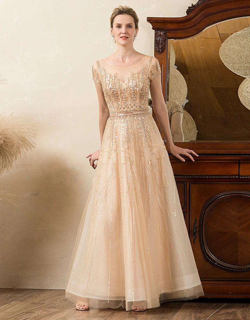 Golden Beaded Mother of Bride Dress