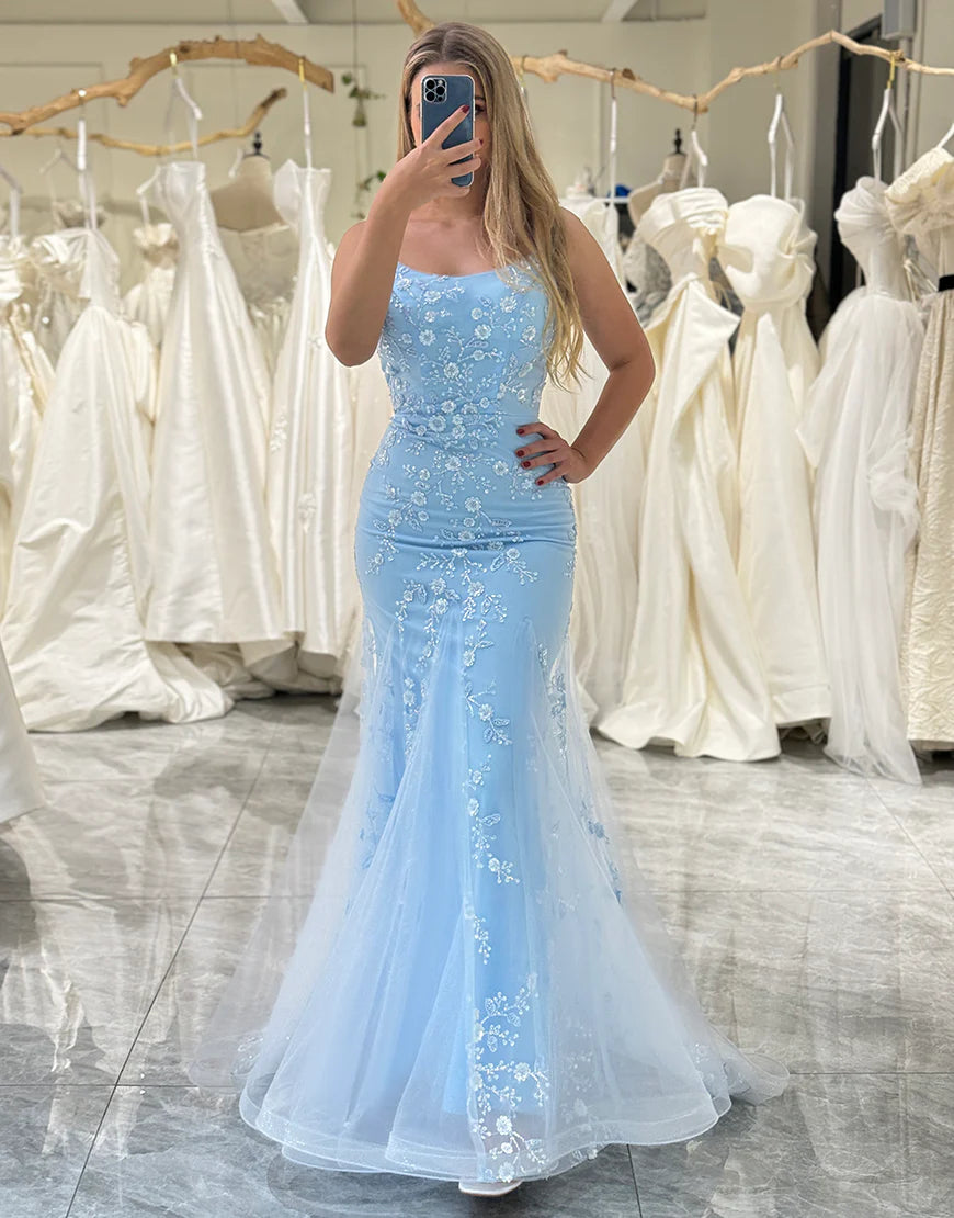 Mermaid Spaghetti Straps Long Prom Dress With Appliques