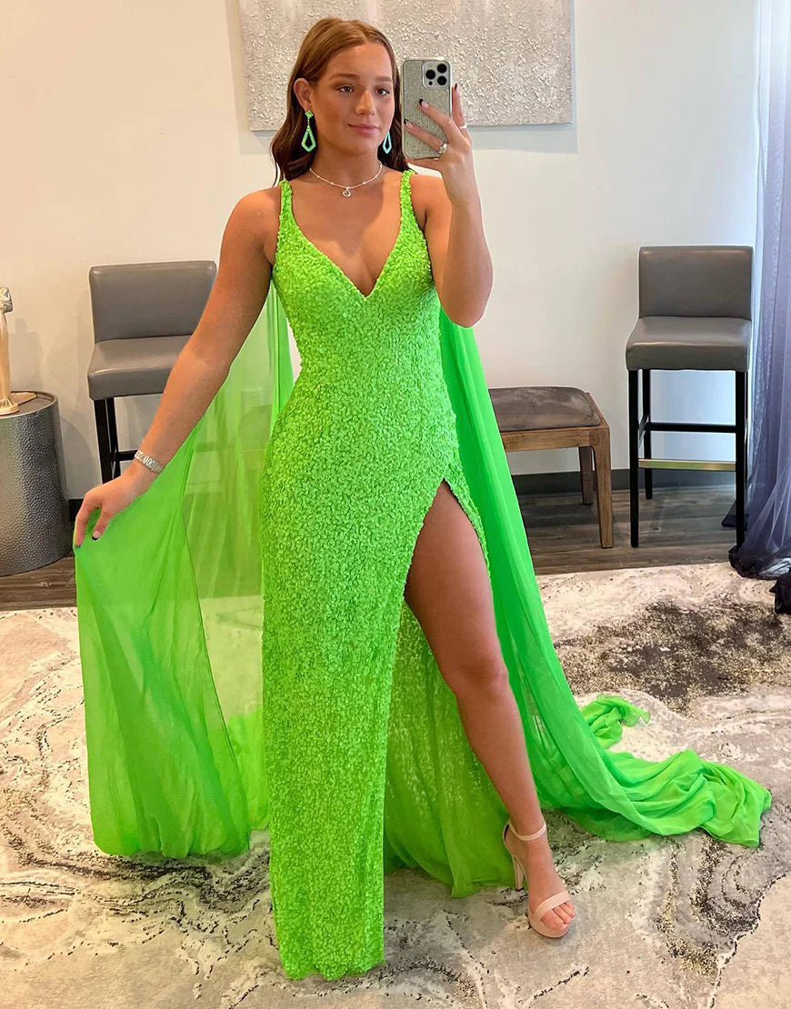 High Slit Long Sequin Prom Dress