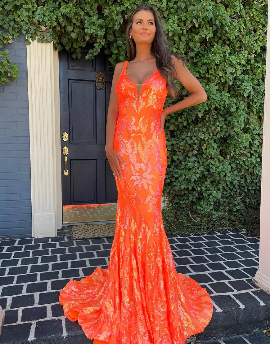 Unique Mermaid Orange Prom Dress
