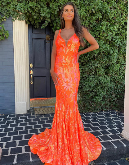 Unique Mermaid Orange Prom Dress