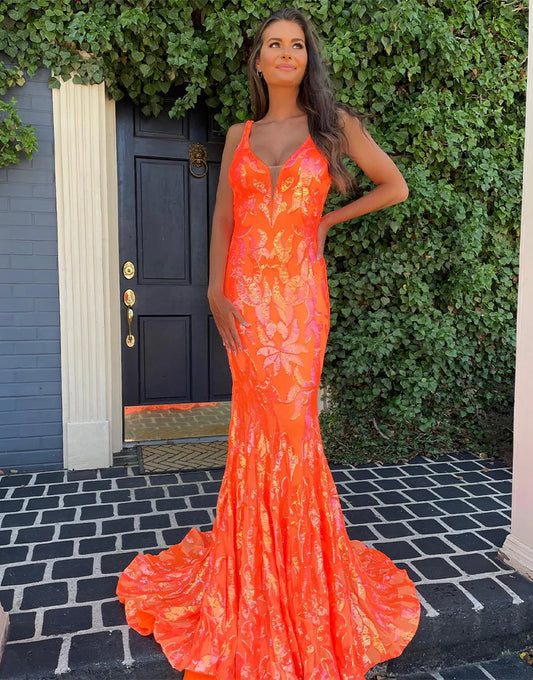 Unique Mermaid Orange Prom Dress