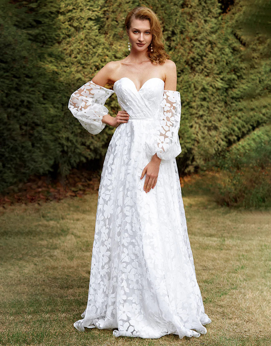 Off The Shoulder Long Sleeves Wedding Dress
