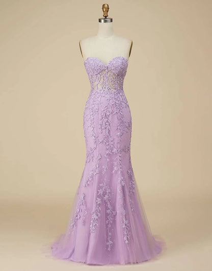 Long Sheath Sweetheart Prom Dress with Appliques