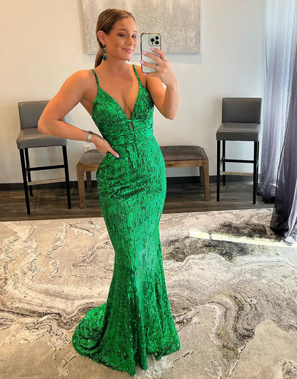 Sequin Mermaid Backless Prom Dress
