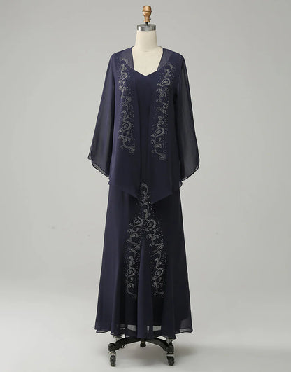 Navy Two Piece Sparkly Beaded Mother of the Bride Dress