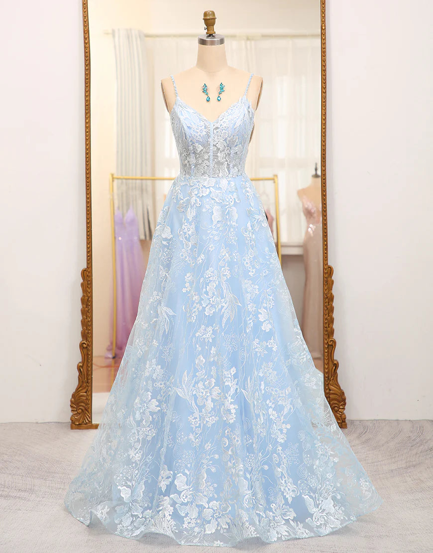 A Line Tulle Long Prom Dress With Appliques