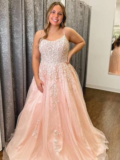 A Line Spaghetti Straps Long Prom Dress With Appliques