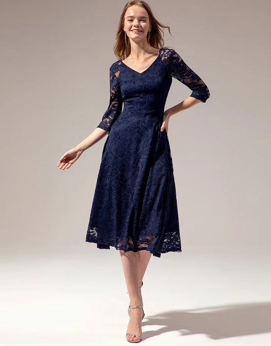 Navy Blue Lace Mother of the Bride Dress