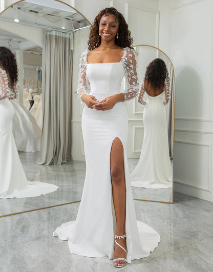 Mermaid Backless Butterflies Wedding Dress With Slit