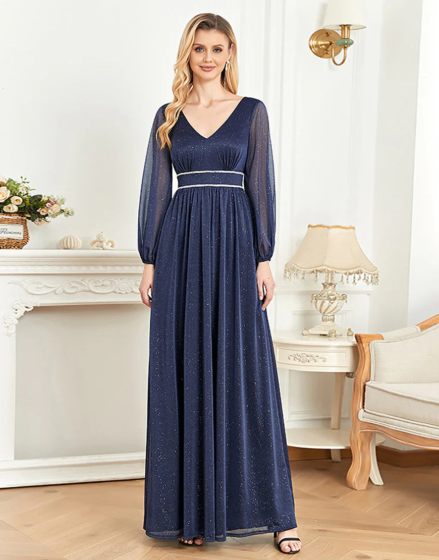 Elegant Long Sleeves Navy Mother of the Bride Dress