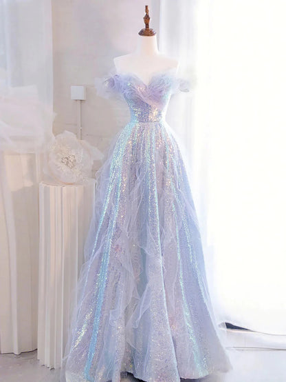 A Line Sweetheart Sequin Long Prom Dress
