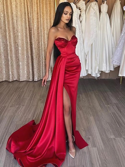 Sweetheart Satin Long Prom Dress