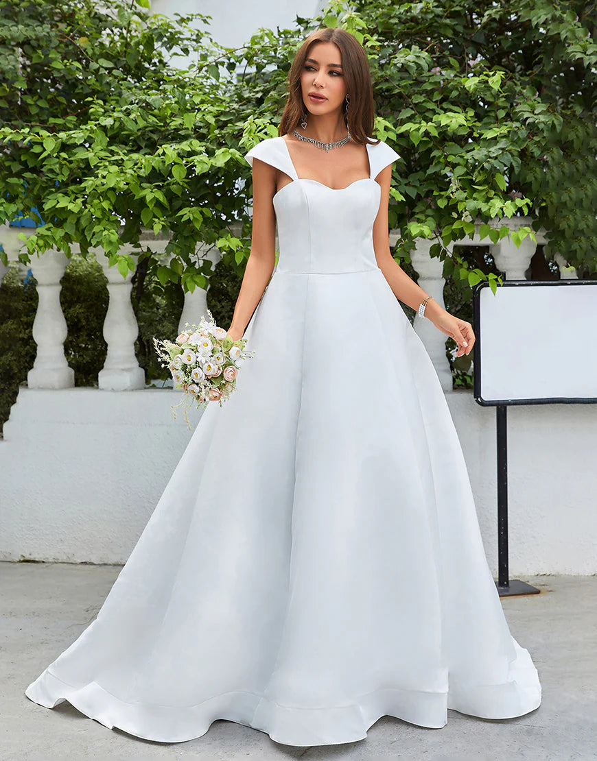 Simple Ivory Satin A-Line Wedding Dress
