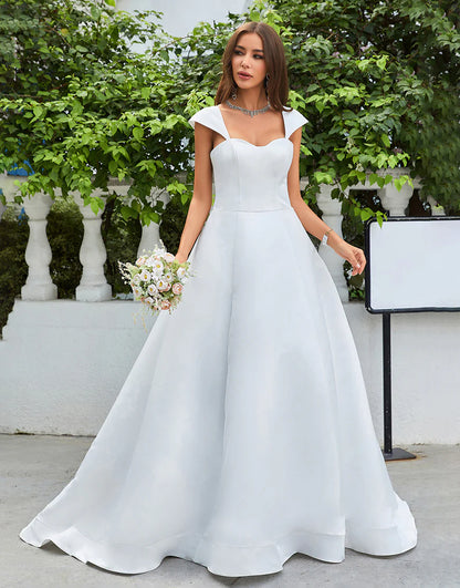 Simple Ivory Satin A-Line Wedding Dress