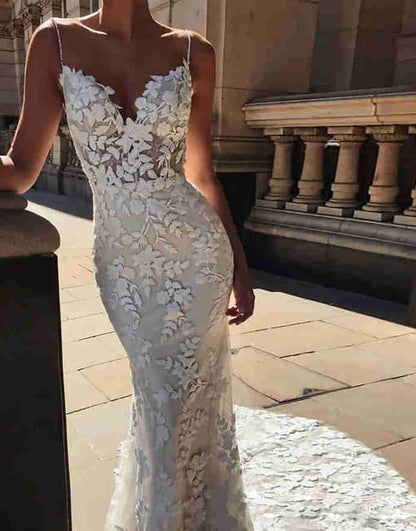 Spaghetti Straps Open Back Long Bridal Dress