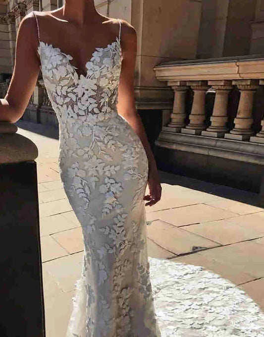 Spaghetti Straps Open Back Long Bridal Dress