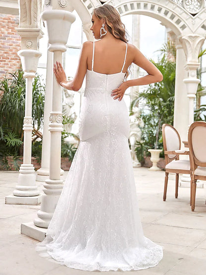 Wedding Dresses V Neck Lace Tulle Sleeveless Romantic with Lace