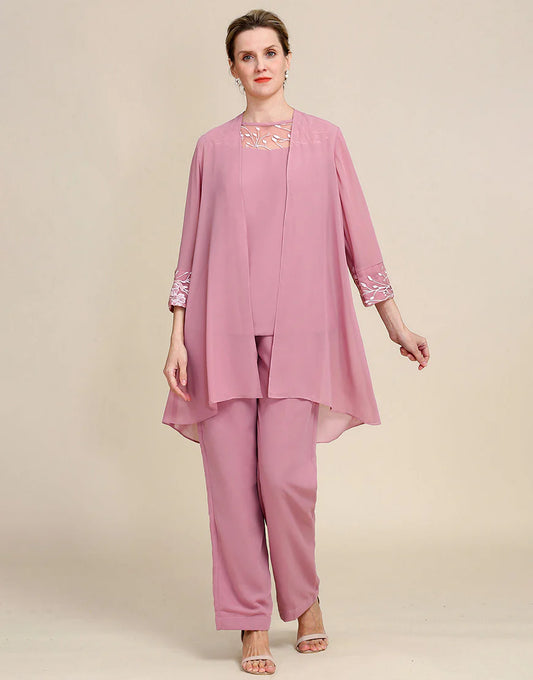 Blush Long Sleeves 3 Piece Mother of the Bride Pant Suits