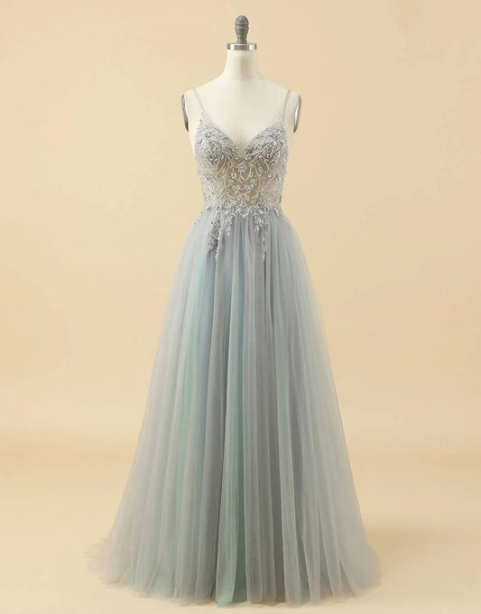 A-line Tulle Prom Dress with Beading