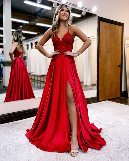 A-Line Long Prom Dress with Lace