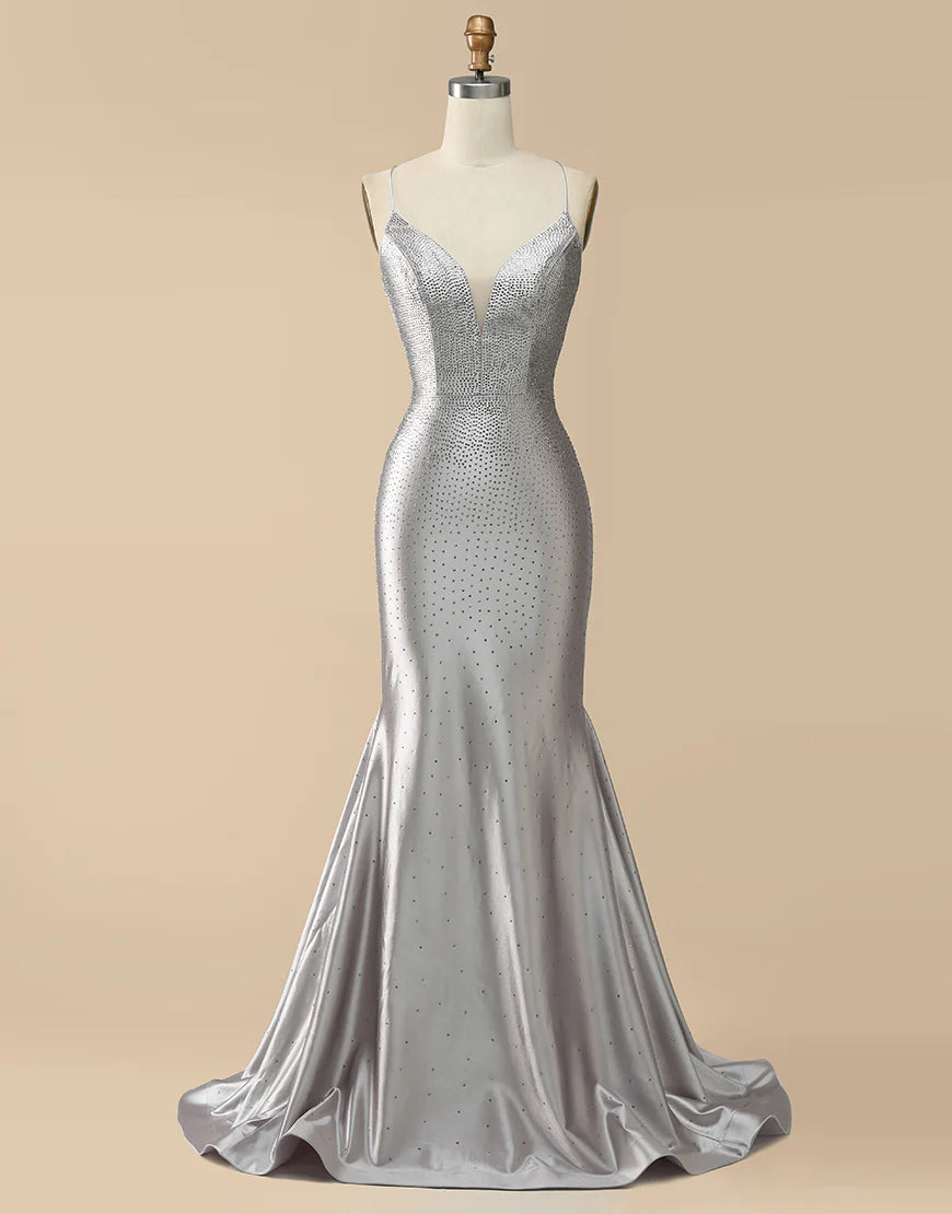 Silver Beaded Mermaid Unique Prom Dress