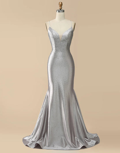 Silver Beaded Mermaid Unique Prom Dress