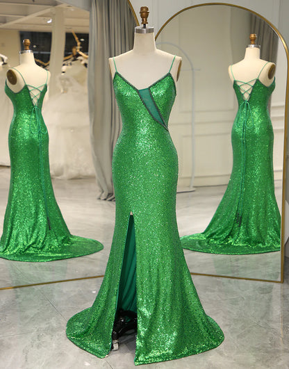 Sequins Long Prom Dress with Split Front
