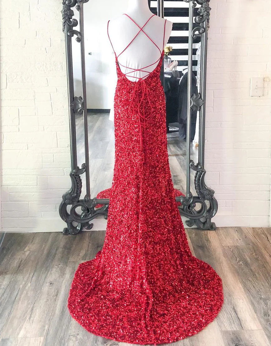 Mermaid Glitter Sequin High Slit Prom Dress