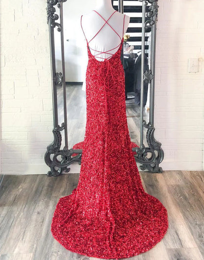 Mermaid Glitter Sequin High Slit Prom Dress