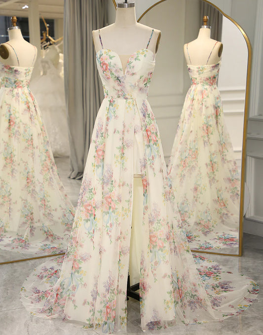 A-Line Spaghetti Straps Long Prom Dress With Split