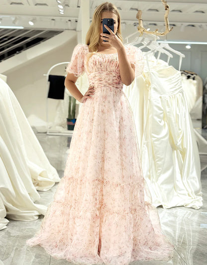 A Line Square Neck Long Prom Dress