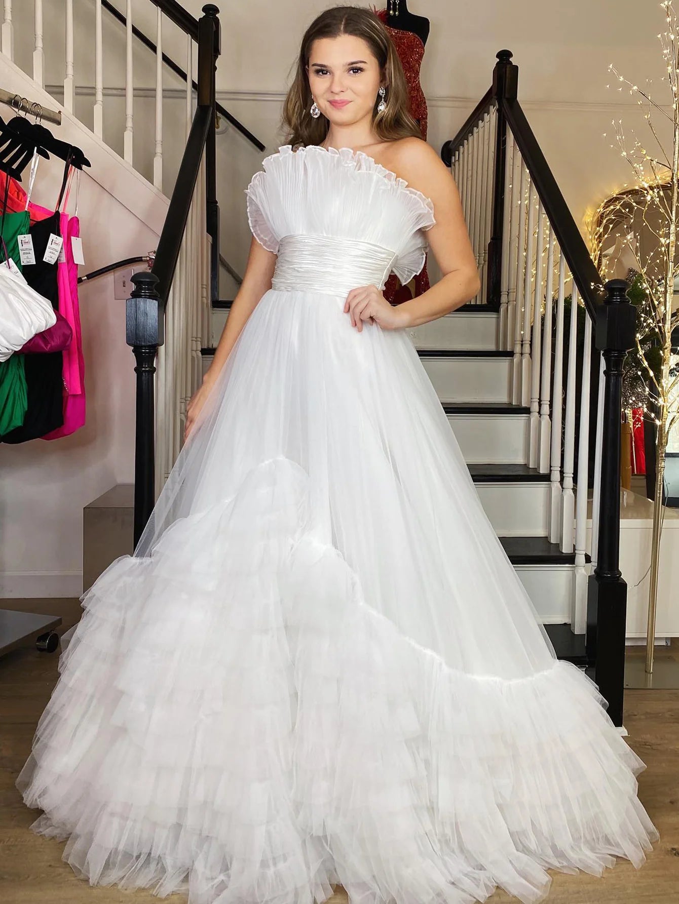 A Line Strapless Long Prom Dress