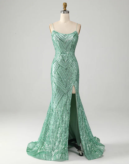 Mermaid Spaghetti Strap Long Prom Dress With Slit