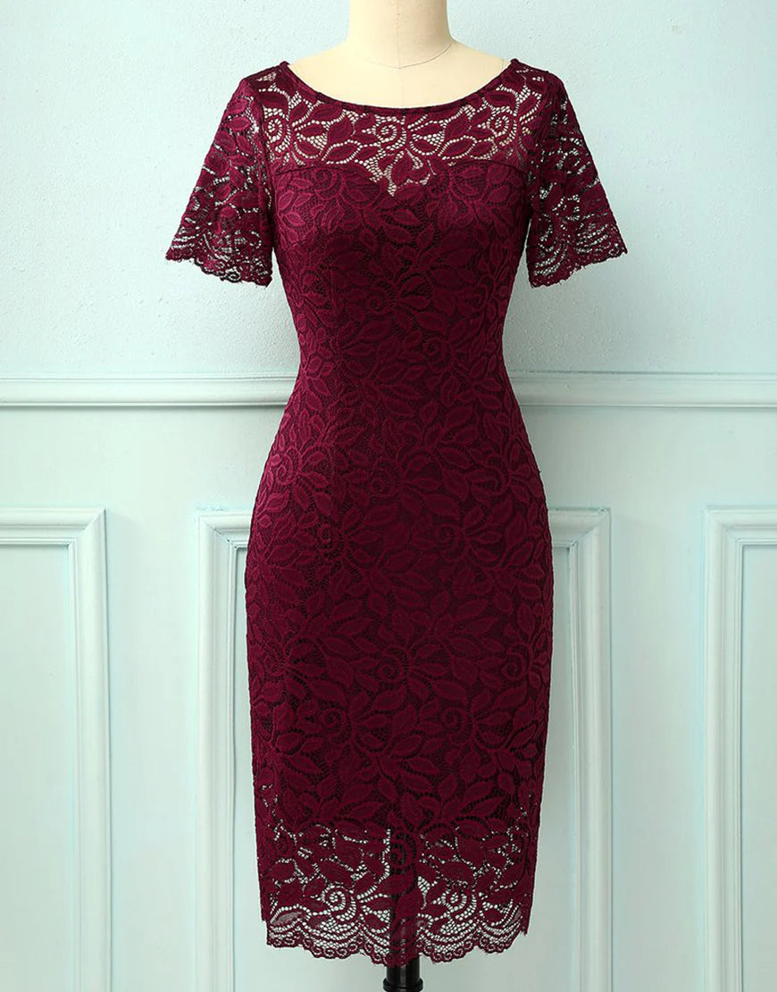 Lace Burgundy Mother of the Bride Dress