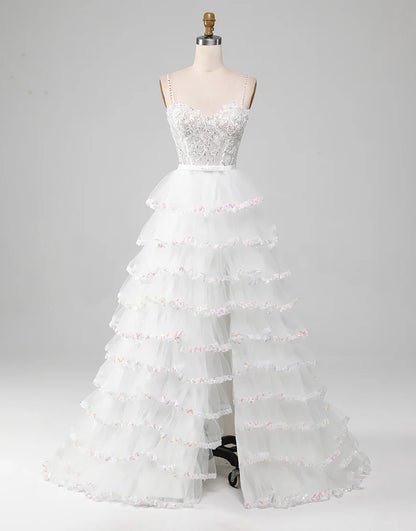 A-Line Lace Long Prom Dress with Slit