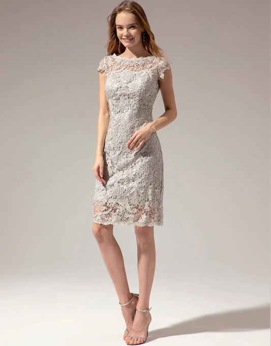 Grey Lace Short Mother Of the Bride Dress