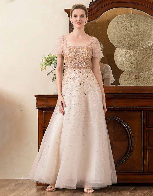 Blush Beading A Line Sparkly Mother of Bride Dress