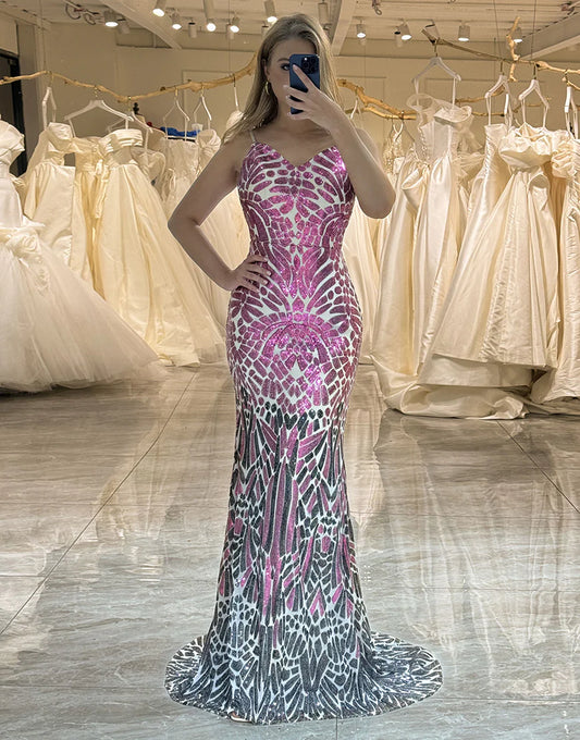 Sparkly Purple Sequins Mermaid Long Prom Dress