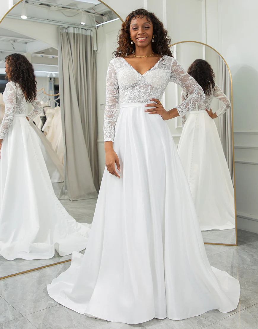 Two Piece Long Sleeve Boho Wedding Dress With Lace