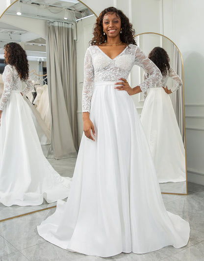 Two Piece Long Sleeve Boho Wedding Dress With Lace