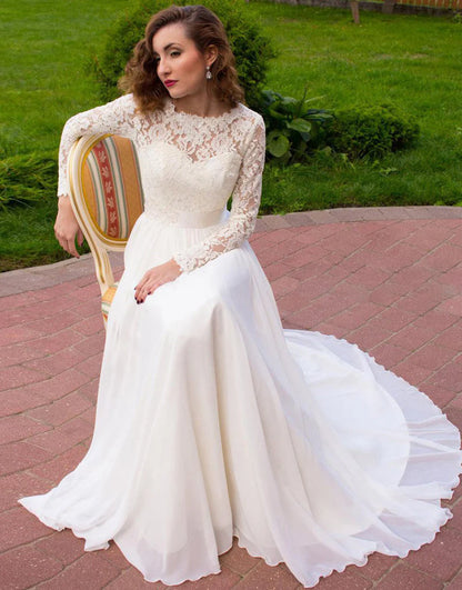 Lace Long Sleeves Long Bridal Dress