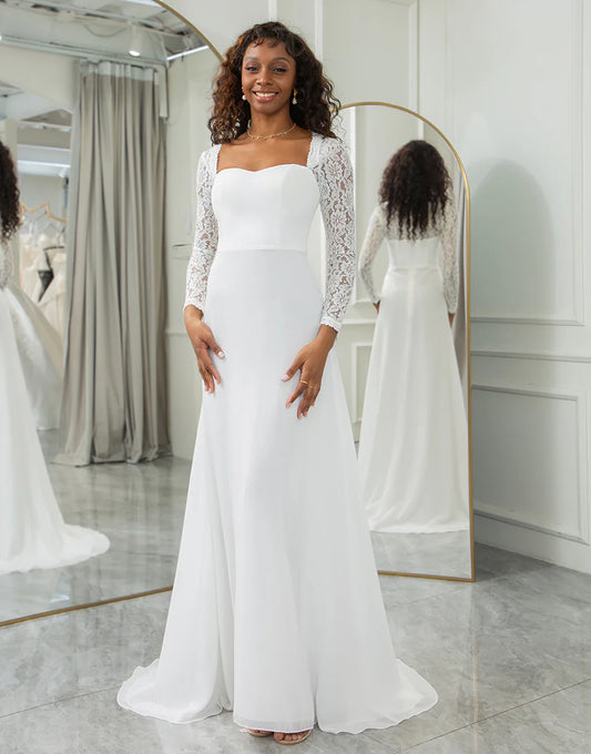 Long Sleeves Long Bridal Dress With Lace