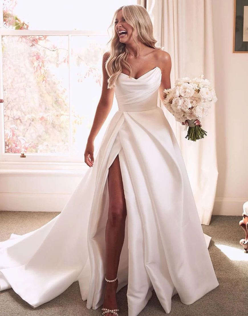 Sweetheart Satin Simple Wedding Dress