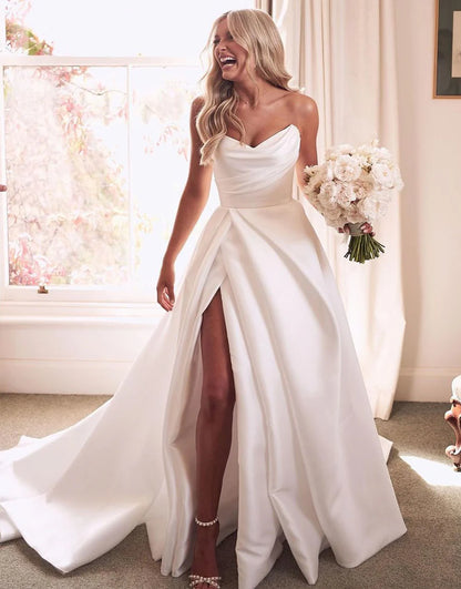Sweetheart Satin Simple Wedding Dress